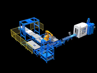 Industrial Equipment Production Line With Robotic Arm Conveyor Belt And Safety Railings 3d model