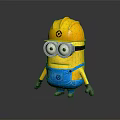 Cute Minion Character with Yellow Helmet Goggles and Blue Overalls as Fictional Creature