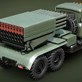 Green Military Truck With Multiple Rocket Launchers And Off Road Wheels