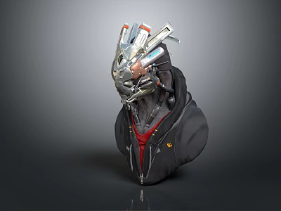 Sci Fi Character With Mechanical Helmet Black Hoodie And Red Lining 3d model