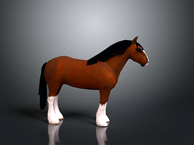 Brown Horse Model with Black Mane Tail and White Legs Standing on Gray Background 3d model