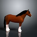 Brown Horse Model with Black Mane Tail and White Legs Standing on Gray Background