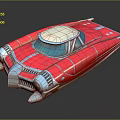 Red Retro Futuristic Car With Streamlined Body White Roof And Silver Accents