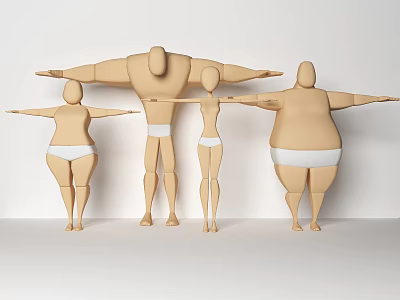 Game and Movie Characters Showcasing Various Body Types with Arms Outstretched in Basic Wear 3d model
