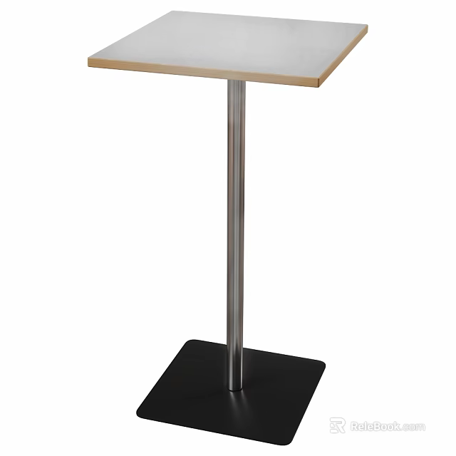 Modern Small Table Featuring Light Square Top Metal Stand Black Base 3d model