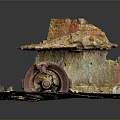 Old Damaged Mechanical Equipment Part With Rusty Surfaces And Rock Soil Surroundings