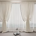 Elegant White Curtains Tied Back For Large Window In Modern Interior 3d model