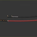 Traditional Japanese Samurai Swords With Black Scabbard Red Blade And Handles
