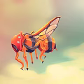 Orange Mechanical Insect Character With Glowing Eyes And Transparent Winged Design