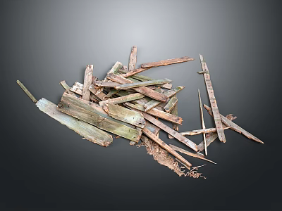 Pile of Weathered Wood and Broken Stone Pieces with Rustic Natural Texture 3d model