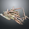 Pile of Weathered Wood and Broken Stone Pieces with Rustic Natural Texture