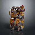 Yellow And Brown Mechanical Robot With Warning Stripes Red Top And Leg Design