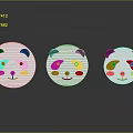 Three Adorable Panda Faces With Black Ears And Eyes Pink Blushes On Gray Background Reflections