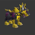 3D Model of Mythical Wolf with Yellow Black Spiky Mane and Purple Accents