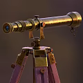 Brass Telescope Commercial Equipment With Red Leg Tripod and Hanging Metal Disc