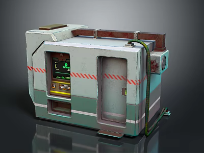 Industrial Small Building With White Green Exterior Warning Stripes Display Screen And Connected Hose 3d model