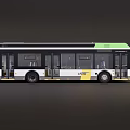 Modern City Bus with Green Roof White Body Yellow Accents and Large Windows