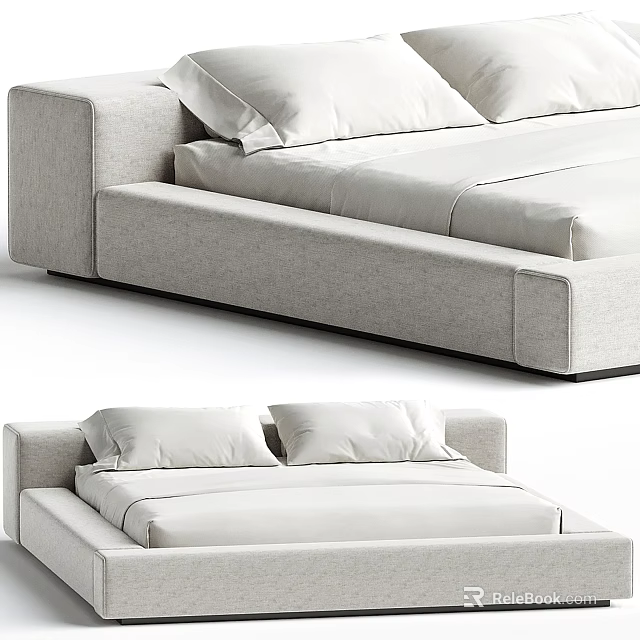 Modern Simple Design Double Bed With Soft Fabric Upholstery And Comfortable Mattress 3d model 