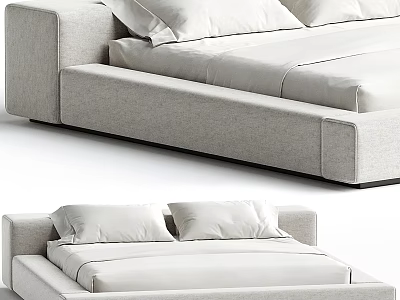 Modern Simple Design Double Bed With Soft Fabric Upholstery And Comfortable Mattress 3d model