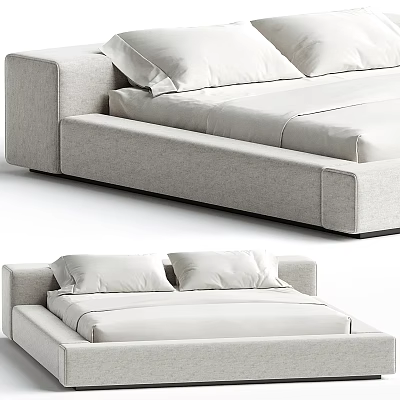 Modern Simple Design Double Bed With Soft Fabric Upholstery And Comfortable Mattress 3d model