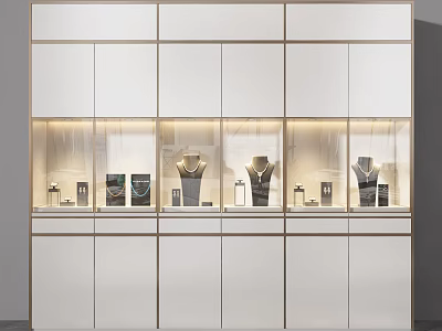 Modern Jewelry Display Shelves With Illuminated Lighting And Gold Frame For Accessories 3d model
