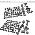 Various Hardware Tools Including Bolts Nuts And Metal Connectors In Different Sizes 3d model