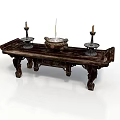 Traditional Long Wooden Carved Table with Candle Holders and Incense Burner Classic Design