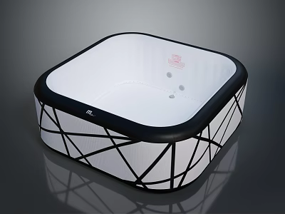 Children's Square Inflatable Bathtub with Black White Geometric Design and White Interior 3d model