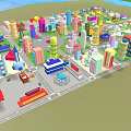 Cartoon City Landscape With Colorful Buildings Various Shaped Skyscrapers And Green Lawns