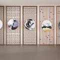 New Chinese Style Screen Flower Lattice Wooden Screen Wooden Hallway Partition Hollow Wooden Partition 3d model