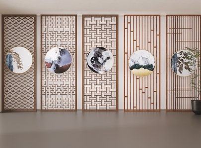 New Chinese Style Screen Flower Lattice Wooden Screen Wooden Hallway Partition Hollow Wooden Partition 3d model