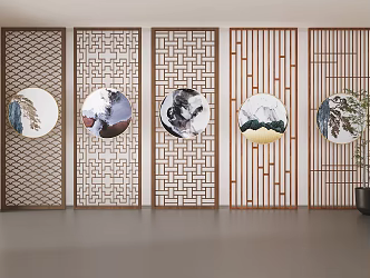 New Chinese Style Screen Flower Lattice Wooden Screen Wooden Hallway Partition Hollow Wooden Partition 3d model