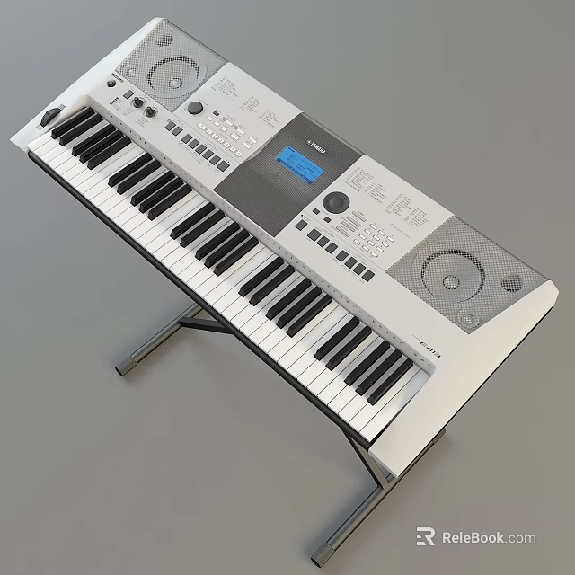 Yamaha PSR E463 Electronic Keyboard with Black White Keys Control Panel and Speakers on Stand 3d model 