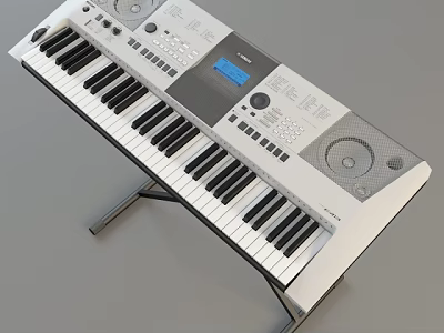 Yamaha PSR E463 Electronic Keyboard with Black White Keys Control Panel and Speakers on Stand 3d model