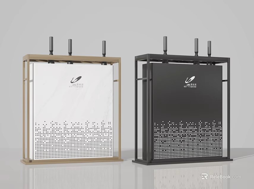 Two Stylish Modern Display Stands With Branding And Patterns 3d model 