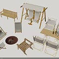 Outdoor Garden Furniture With Wooden Bench Swing Chair Lounge Chairs Dining Table And Fire Pit