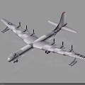 White Airplane Model Featuring Multiple Propellers And 747 Livery On Dark Reflective Background 3d model