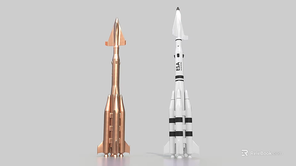 Two Rocket Models With Copper And White Black Striped Design 3d model 