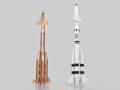 Two Rocket Models With Copper And White Black Striped Design 3d model