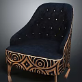 Luxury Navy Blue Accent Chair With Tufted Backrest Gold Metal Legs And Swirl Pattern Trim