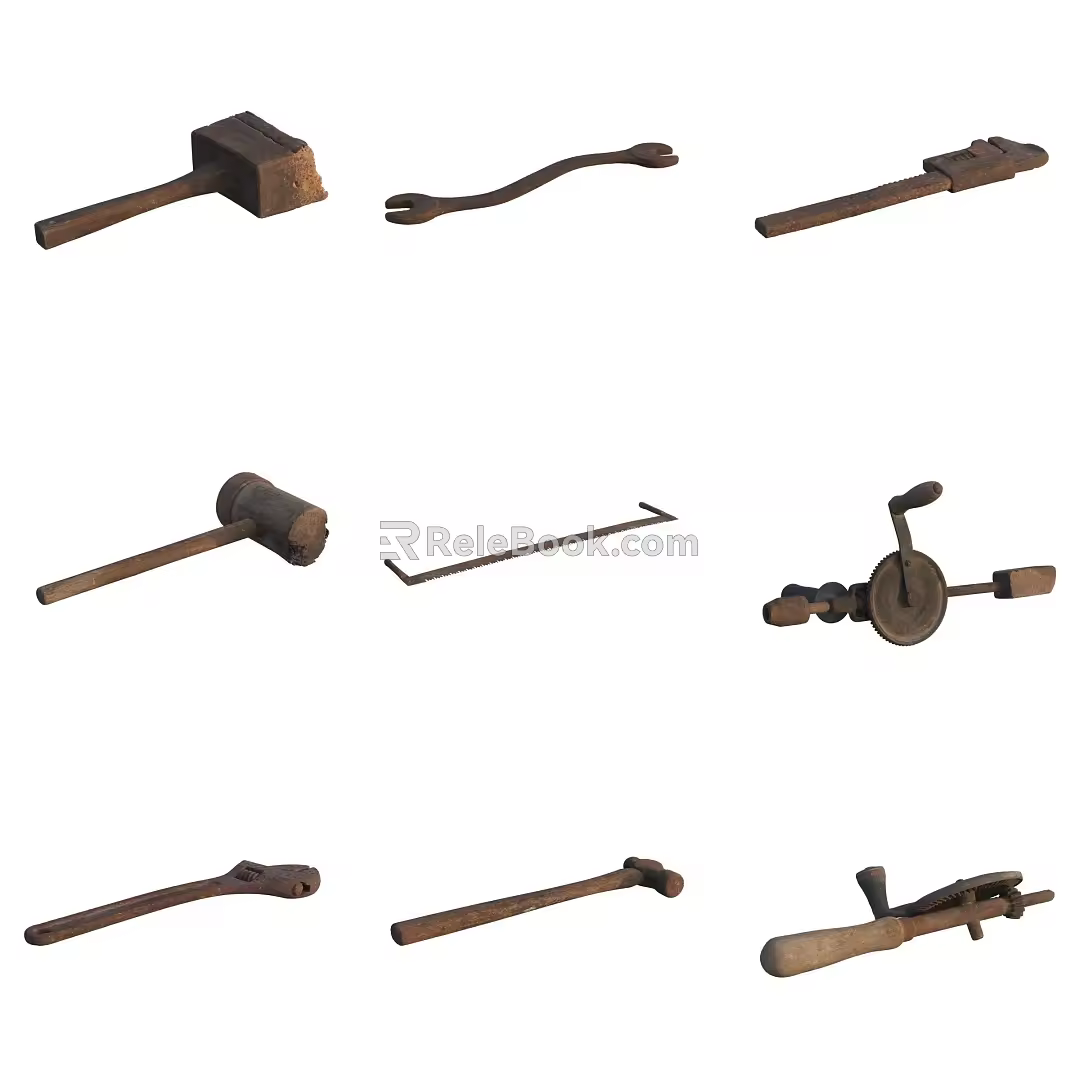 Farm Tools Axe Hammer Awl Sickle Wrench 3d model