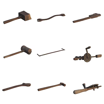 Farm Tools Axe Hammer Awl Sickle Wrench 3d model