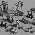 Various Types of Gym Fitness Equipment Including Treadmill and Weight Machines
