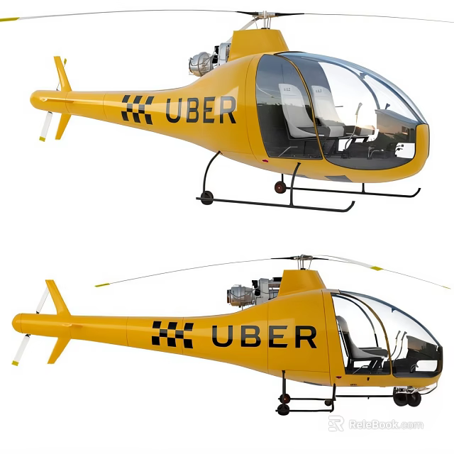 Modern Yellow Uber Helicopter Featuring Transparent Cockpit And Landing Gear 3d model 