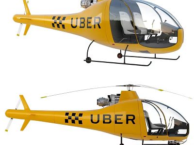 Modern Yellow Uber Helicopter Featuring Transparent Cockpit And Landing Gear 3d model