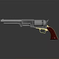 Vintage Revolver With Silver Barrel Black Cylinder Gold Accents Brown Wooden Grip On Dark Surface