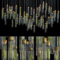 Modern Elegant Chandelier With Glass Tubes Golden Bases And Green Plants For Contemporary Interior Decor