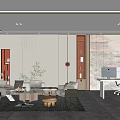 Modern Elegant Office Interior With Open Layout Sofa Coffee Table Bookshelf Desk And Computer 3d model