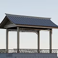 Traditional Chinese Garden Pavilion Featuring Tiled Roof Columns and Ornate Railing