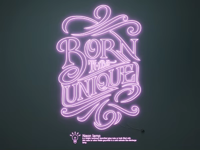 Pink Neon Light Fixture With Born To Be Unique Lettering And Decorative Curly Design 3d model